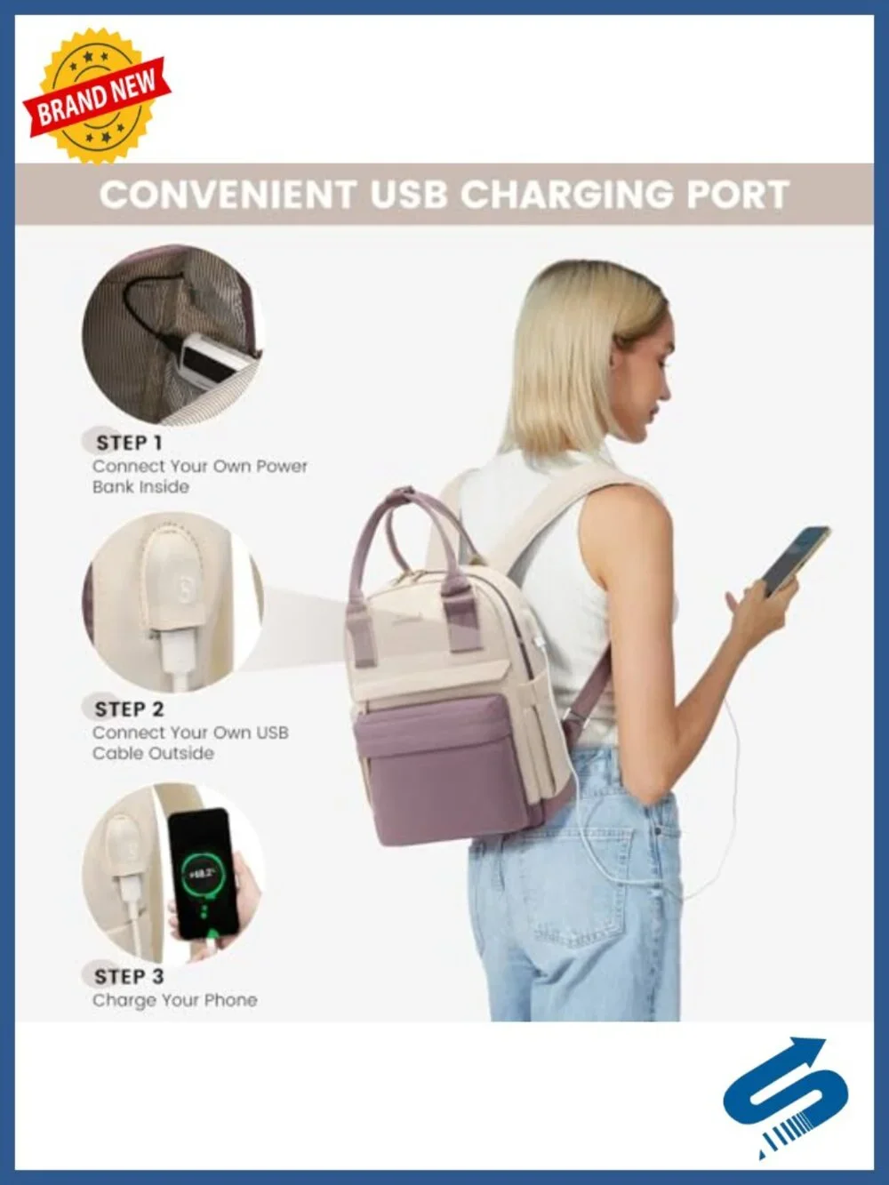 Mini Backpack for Women Waterproof Nylon USB Port Daypack College Travel Party